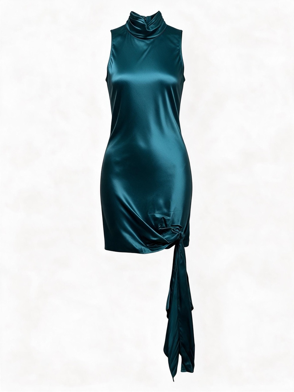 Cinq à Sept Denise Tie-Hem Silk Mini Dress Teal Mock Neck Size 4